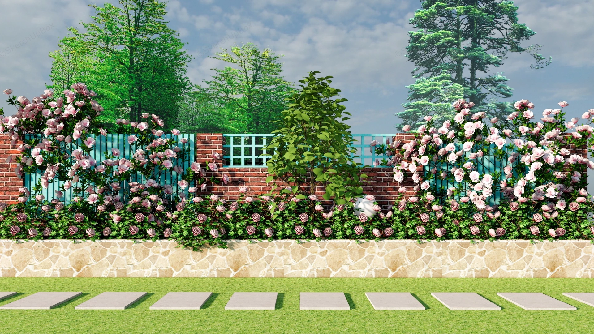 Romantic Cottage Garden Boundary Wall Sketchup 3D Model Preview - SketchupBox