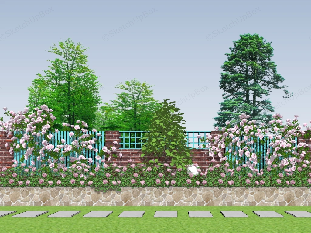 Romantic Cottage Garden Boundary Wall Sketchup 3D Model Preview - SketchupBox