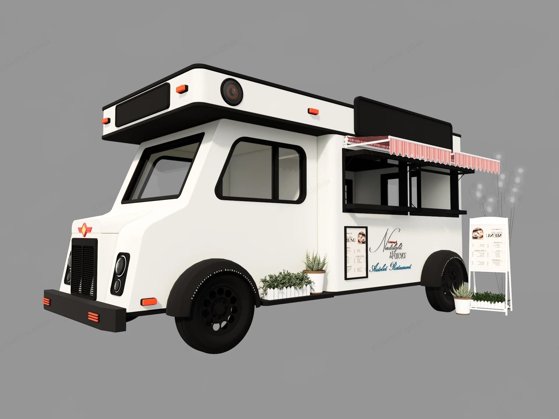 Vintage Mobile Food Truck And Coffee Van Sketchup 3D Model Preview - SketchupBox