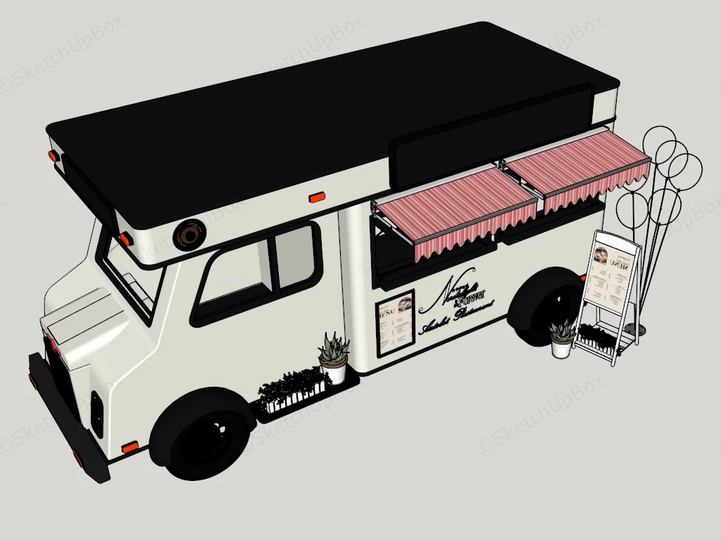 Vintage Mobile Food Truck And Coffee Van Sketchup 3D Model Preview - SketchupBox