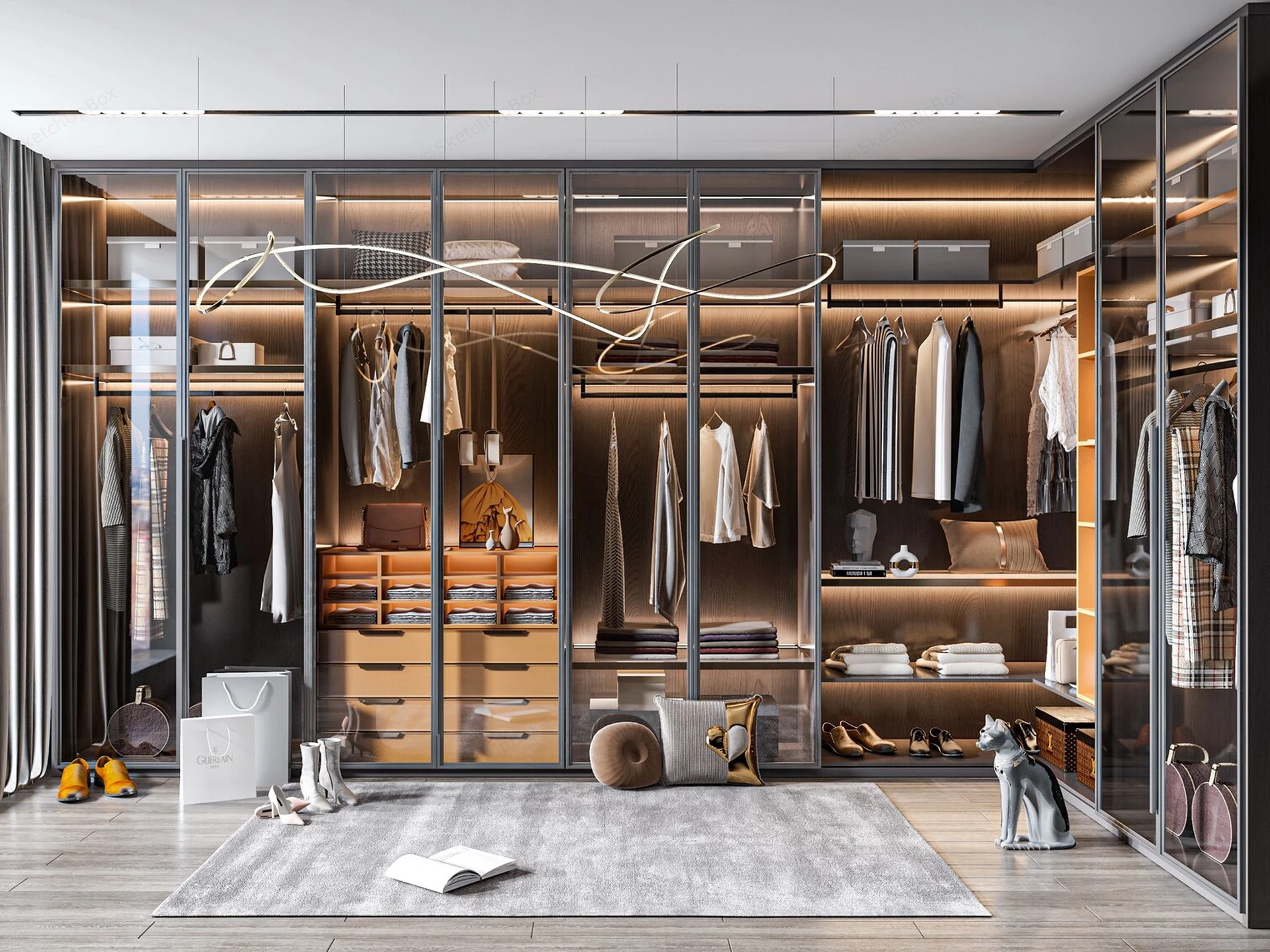 Modern Luxury Walk In Wardrobe And Dressing Room Sketchup 3D Model Preview - SketchupBox