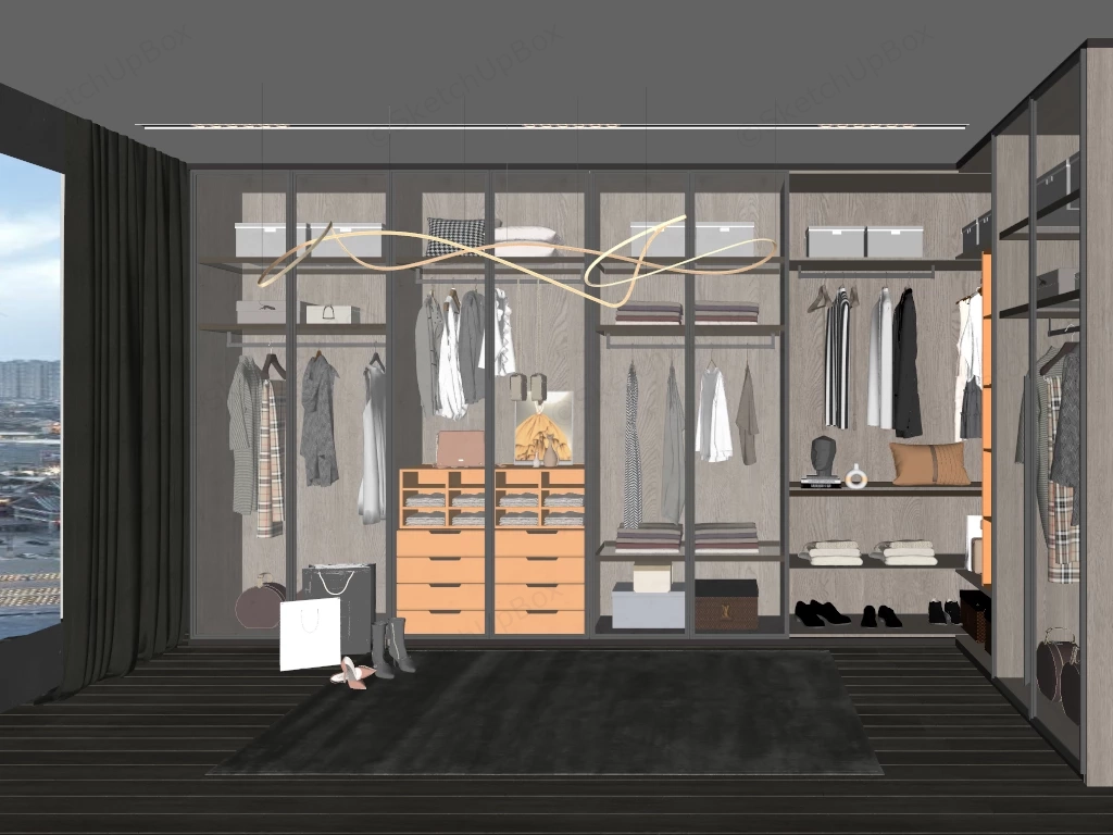 Modern Luxury Walk In Wardrobe And Dressing Room Sketchup 3D Model Preview - SketchupBox