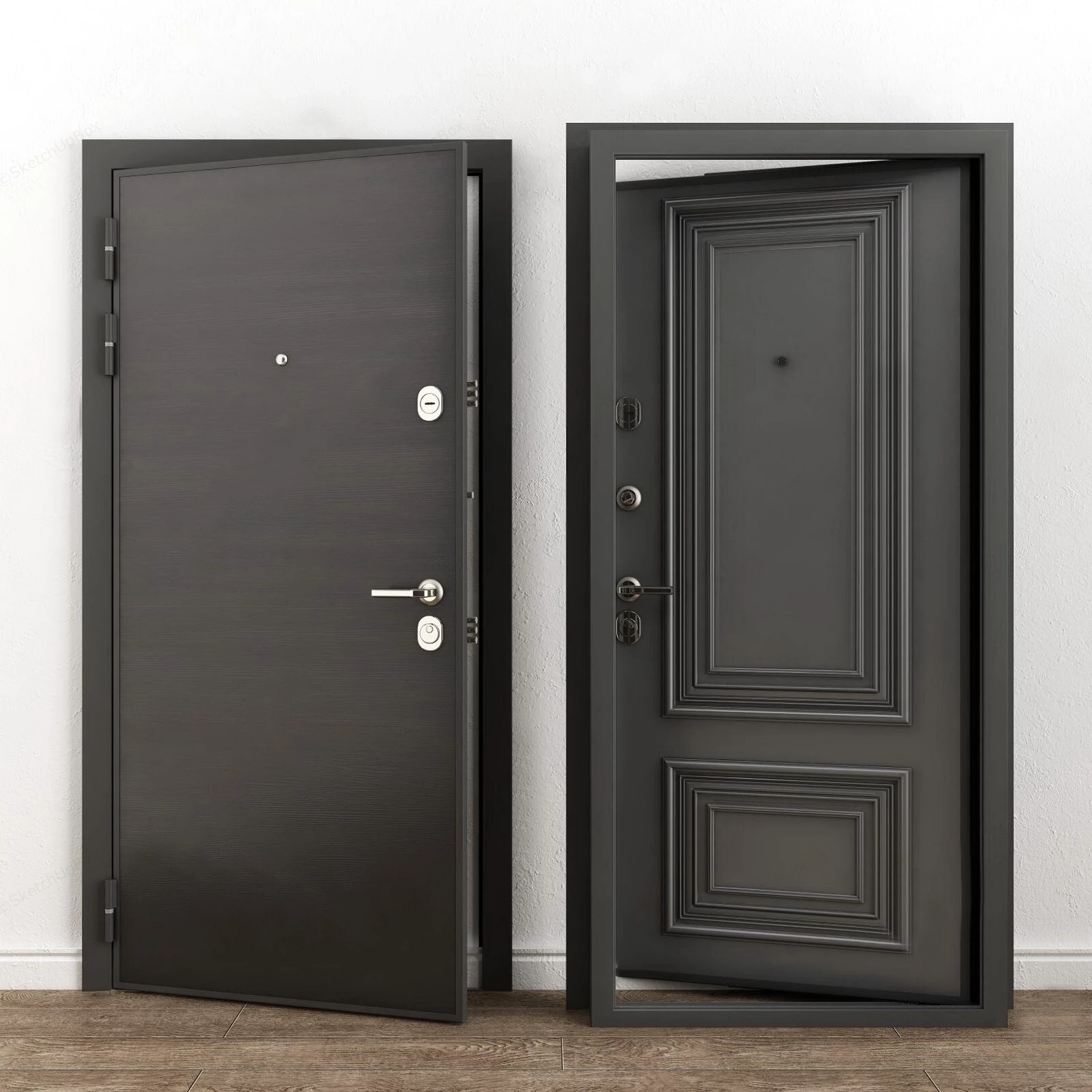 Modern Dark Security Entrance Doors Set Sketchup 3D Model Preview - SketchupBox