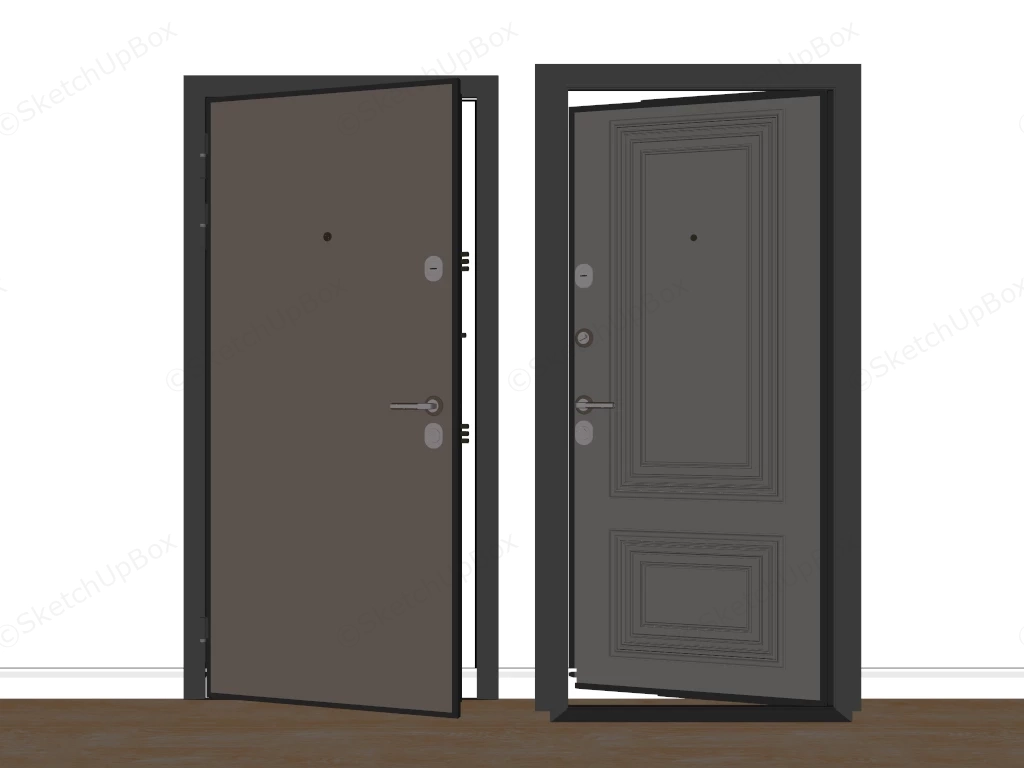 Modern Dark Security Entrance Doors Set Sketchup 3D Model Preview - SketchupBox