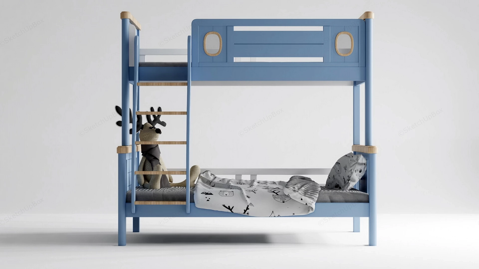 Modern Scandinavian Blue Children's Bunk Bed Sketchup 3D Model Preview - SketchupBox
