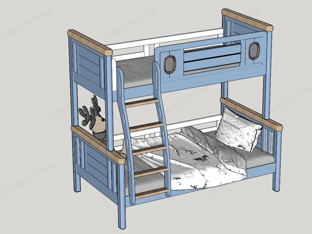 Modern Scandinavian Blue Children's Bunk Bed Sketchup 3D Model Preview - SketchupBox