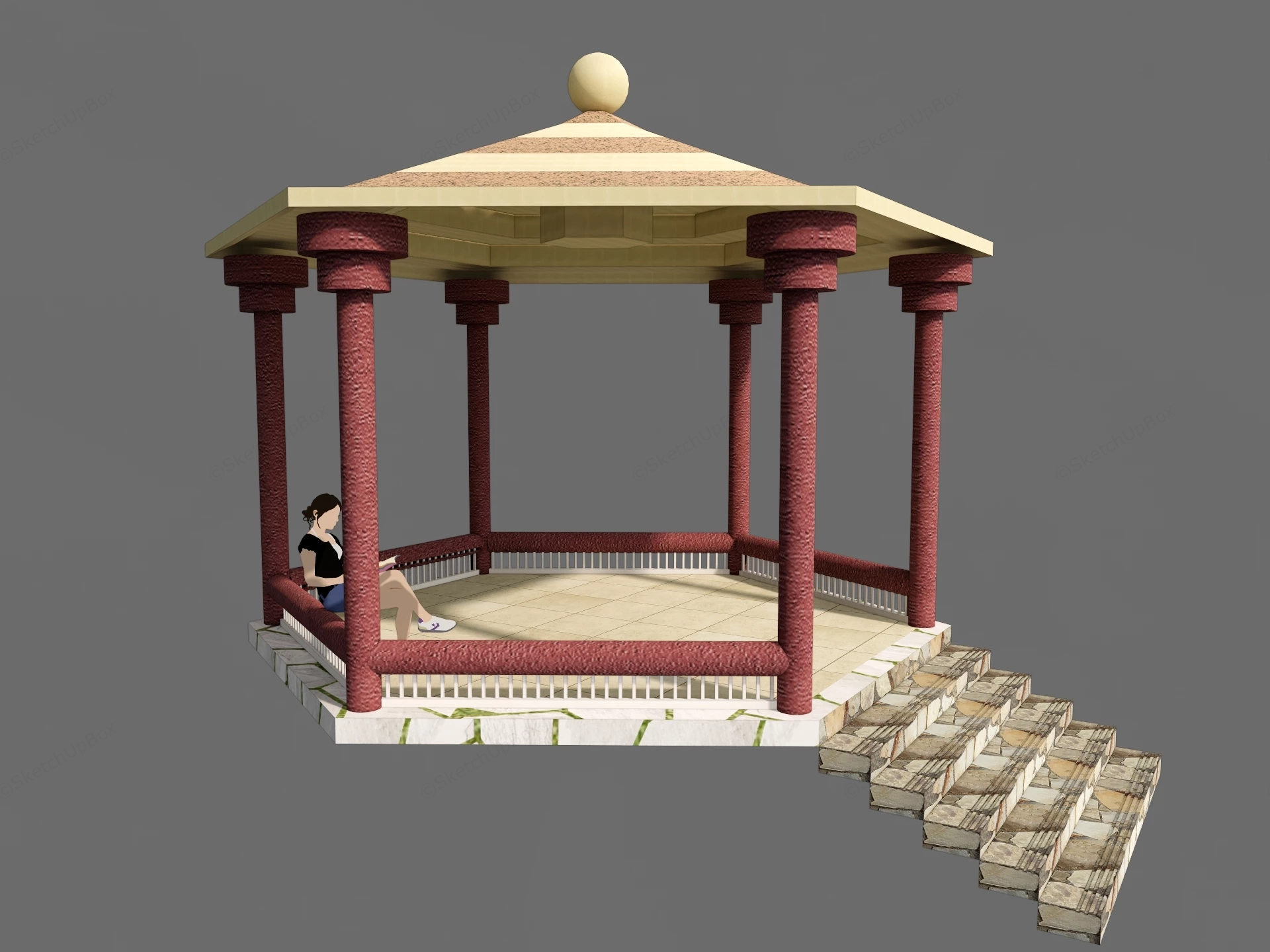 Classical Hexagonal Garden Pavilion Gazebo Sketchup 3D Model Preview - SketchupBox