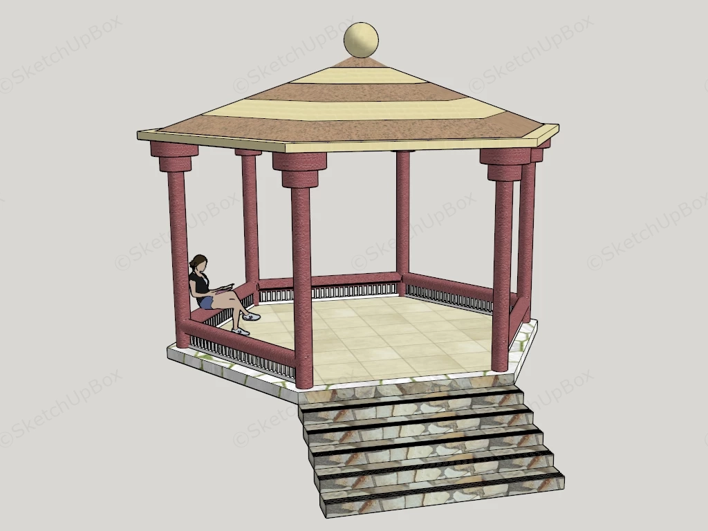 Classical Hexagonal Garden Pavilion Gazebo Sketchup 3D Model Preview - SketchupBox