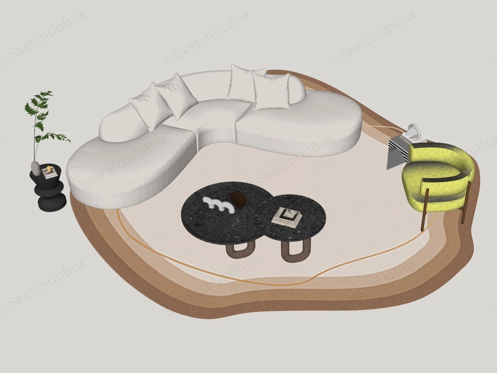 Modern Curved Sectional Sofa And Coffee Table Suite Sketchup 3D Model Preview - SketchupBox