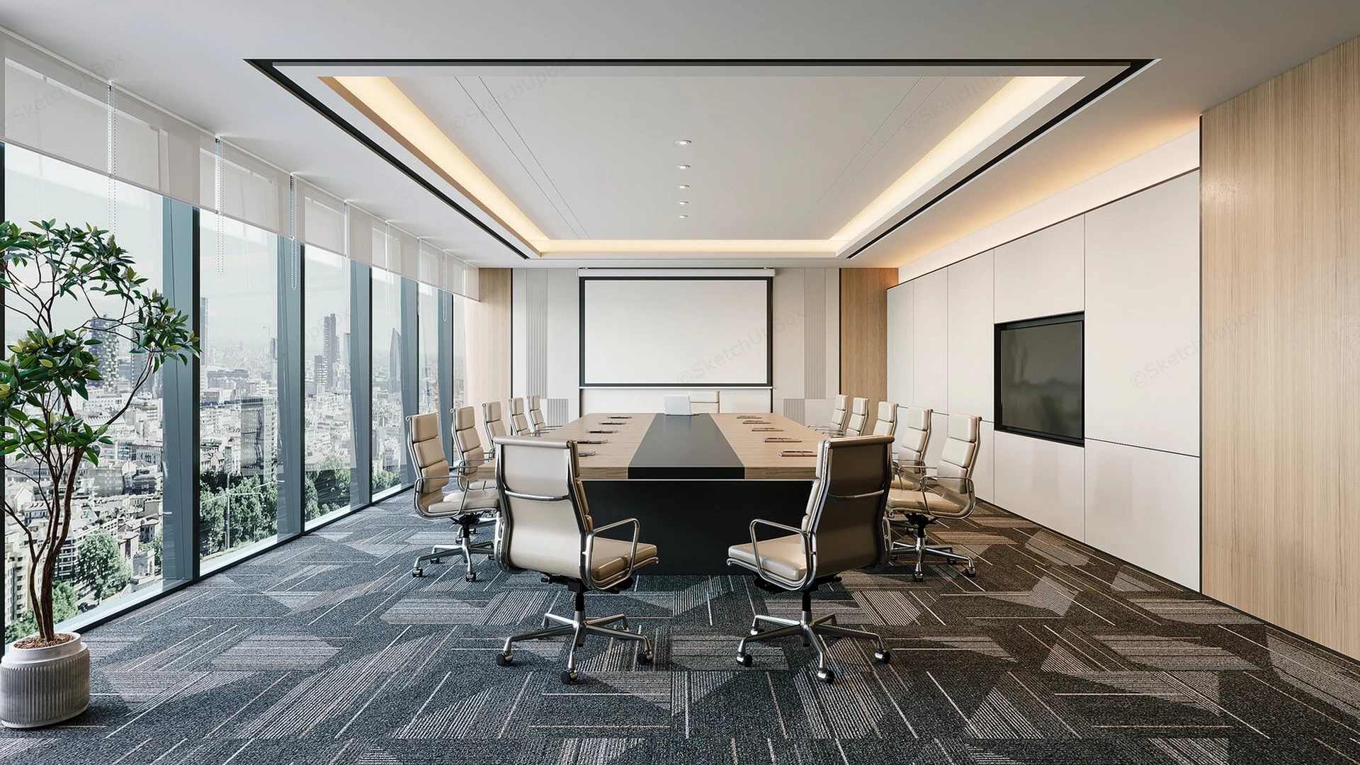 Modern Executive Conference Room Boardroom Suite Sketchup 3D Model Preview - SketchupBox