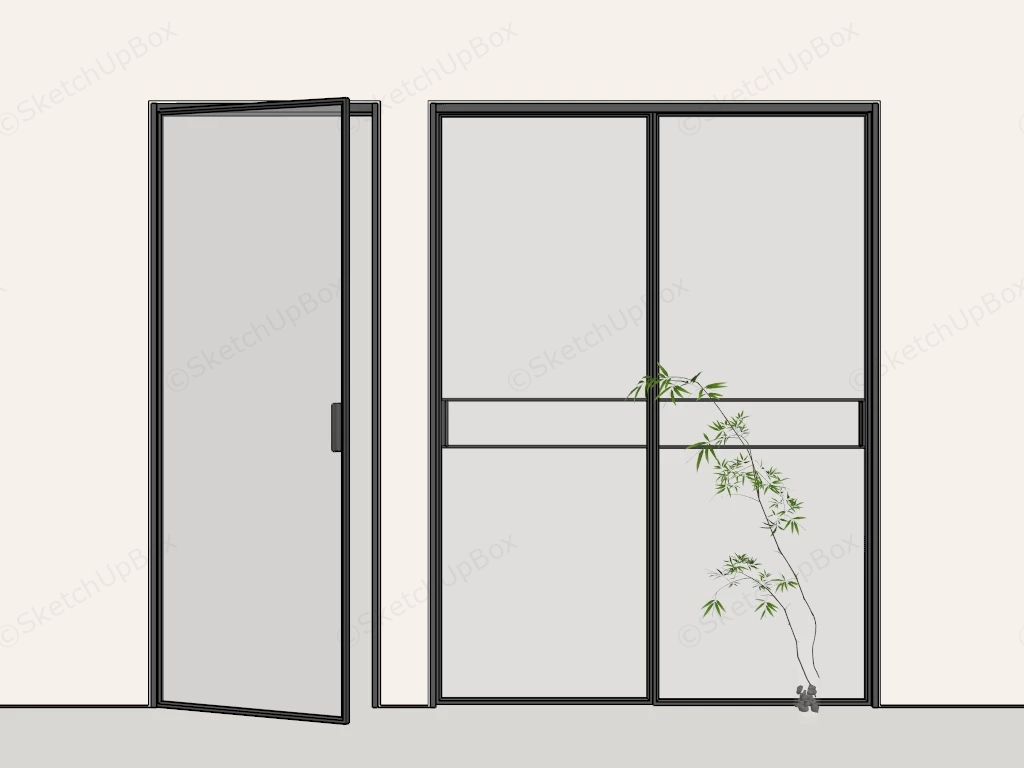 Fluted Glass Sliding And Swing Doors Set Sketchup 3D Model Preview - SketchupBox