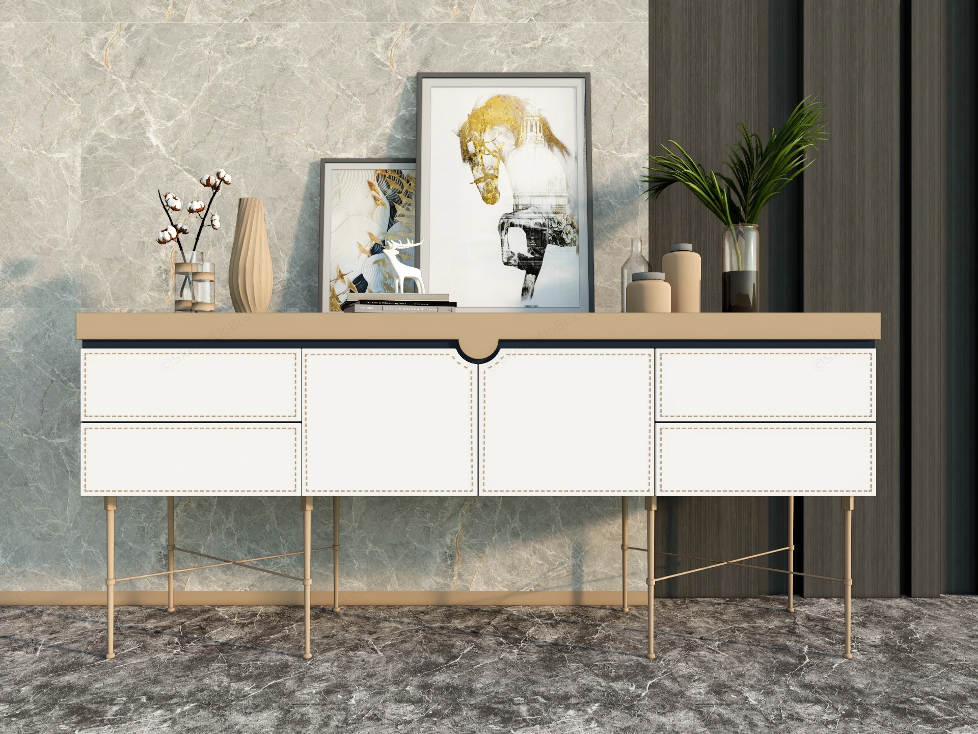 Contemporary High Contrast Entryway Sideboard Credenza Sketchup 3D Model Preview - SketchupBox