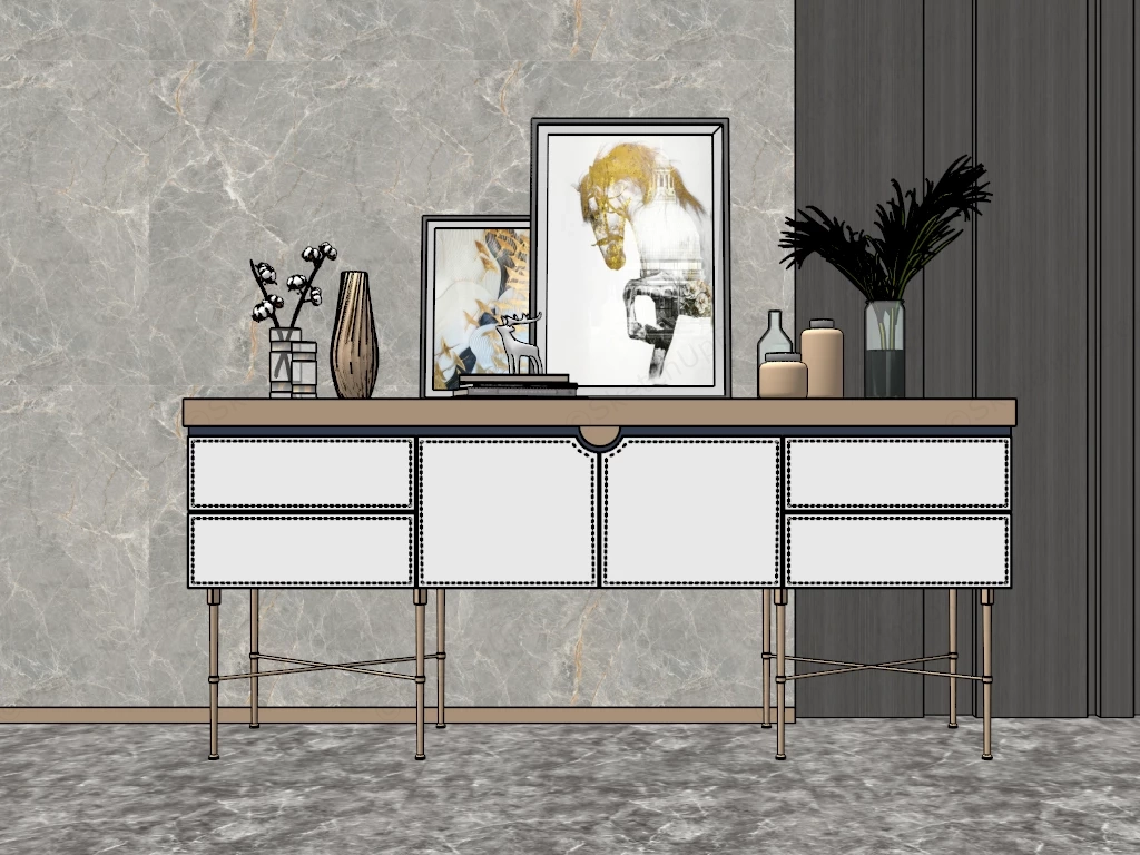 Contemporary High Contrast Entryway Sideboard Credenza Sketchup 3D Model Preview - SketchupBox