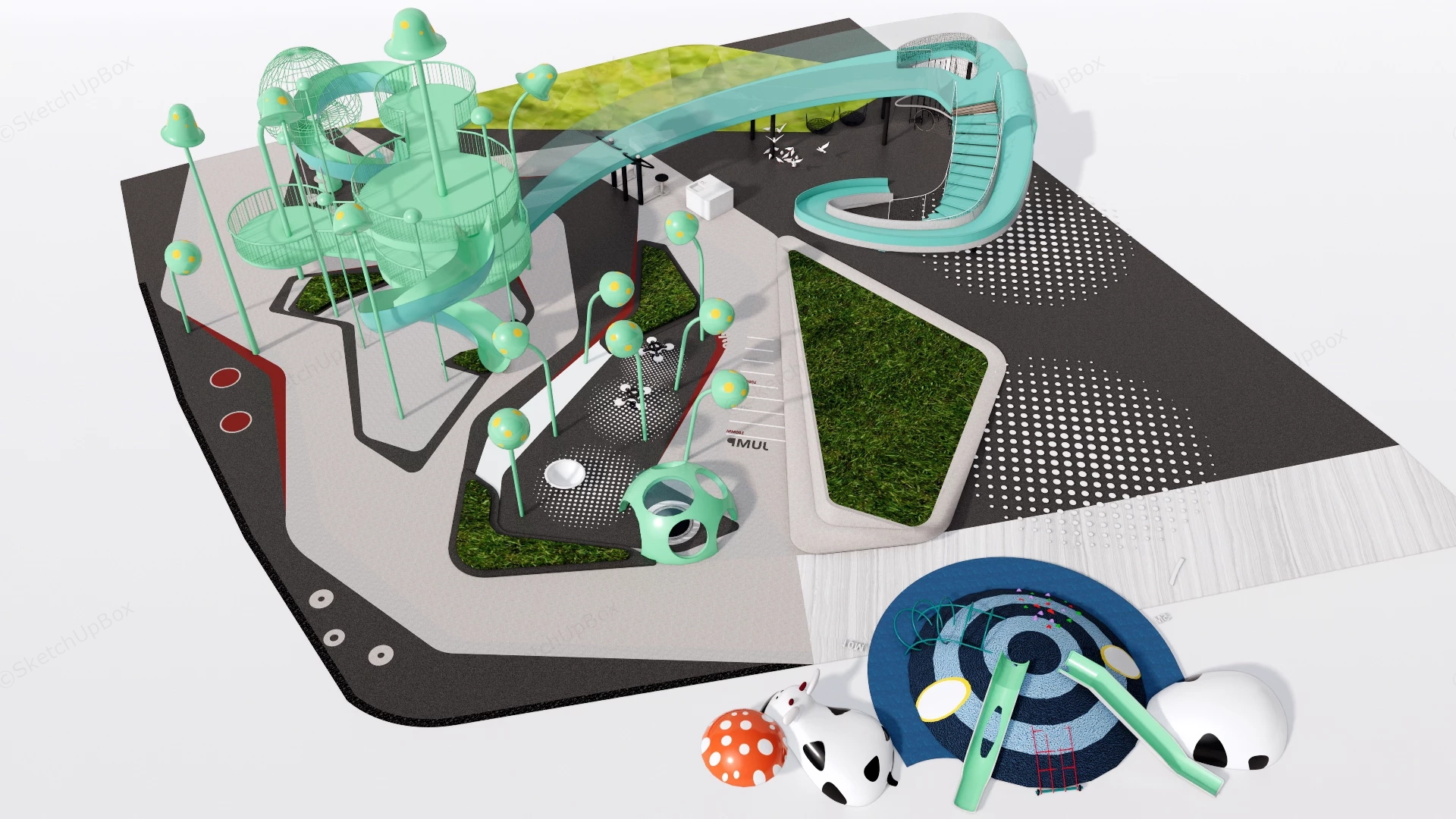 Outdoor Futuristic Children's Playground Park Landscape Suite Sketchup 3D Model Preview - SketchupBox