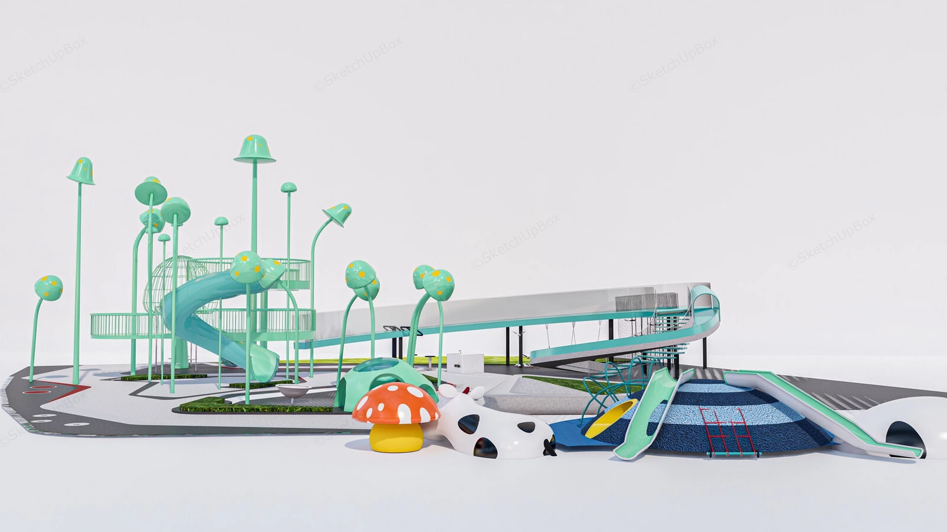 Outdoor Futuristic Children's Playground Park Landscape Suite Sketchup 3D Model Preview - SketchupBox