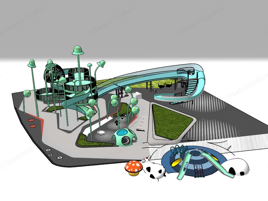 Outdoor Futuristic Children's Playground Park Landscape Suite Sketchup 3D Model Preview - SketchupBox