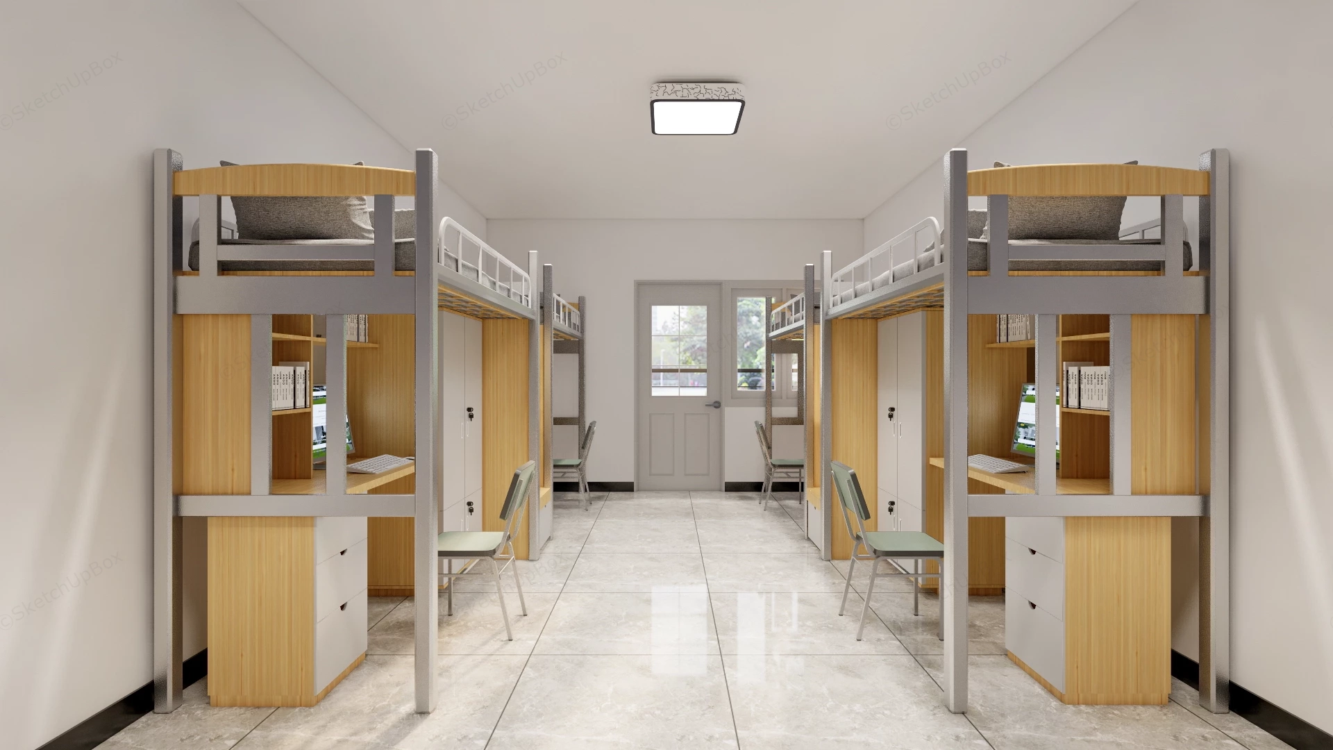 Modern Symmetrical 4 Person Student Dormitory Sketchup 3D Model Preview - SketchupBox