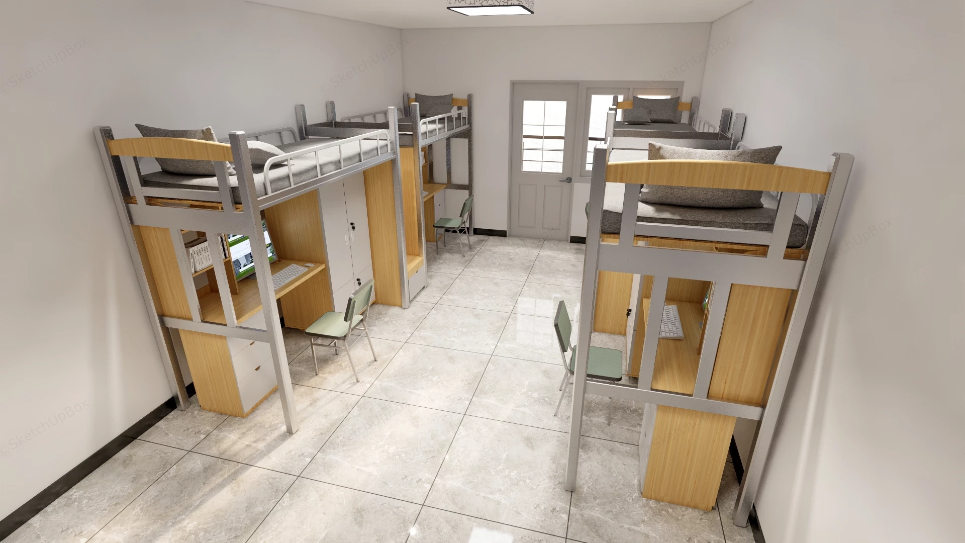 Modern Symmetrical 4 Person Student Dormitory Sketchup 3D Model Preview - SketchupBox