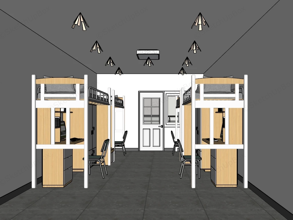 Modern Symmetrical 4 Person Student Dormitory Sketchup 3D Model Preview - SketchupBox