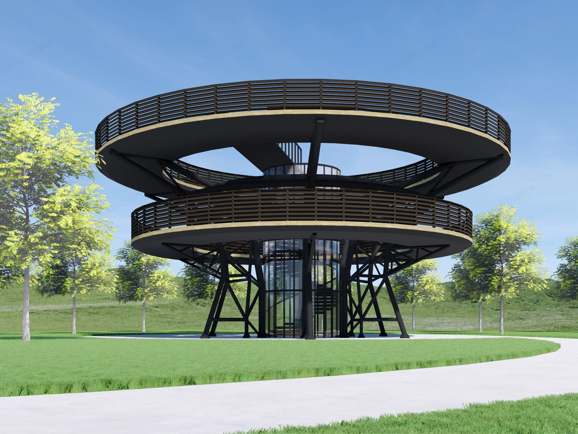 Modern Circular Elevated Observation Platform Tower Sketchup 3D Model Preview - SketchupBox