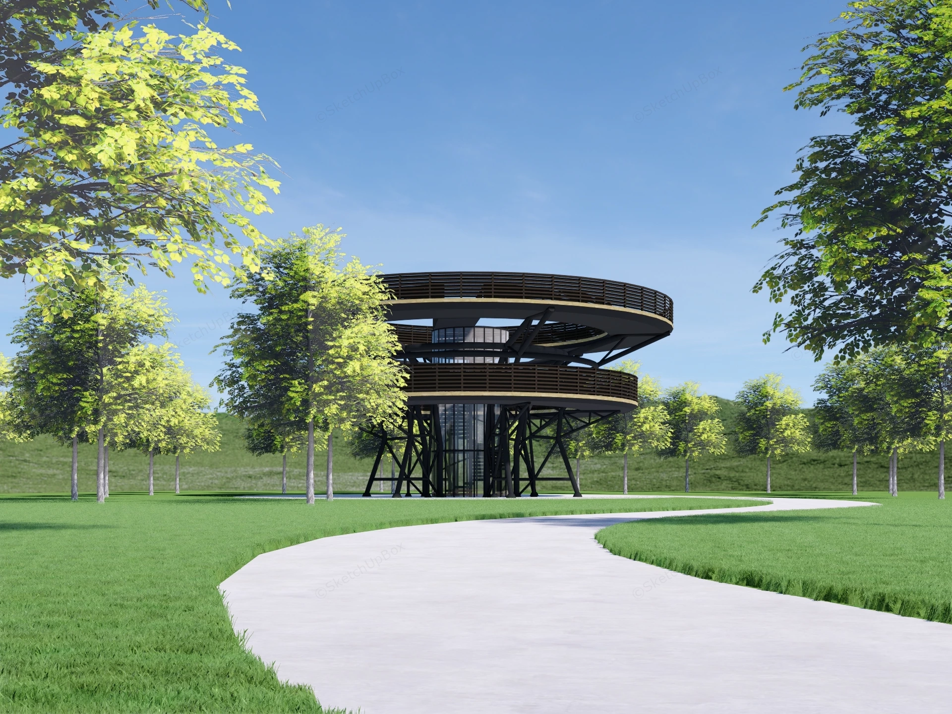 Modern Circular Elevated Observation Platform Tower Sketchup 3D Model Preview - SketchupBox