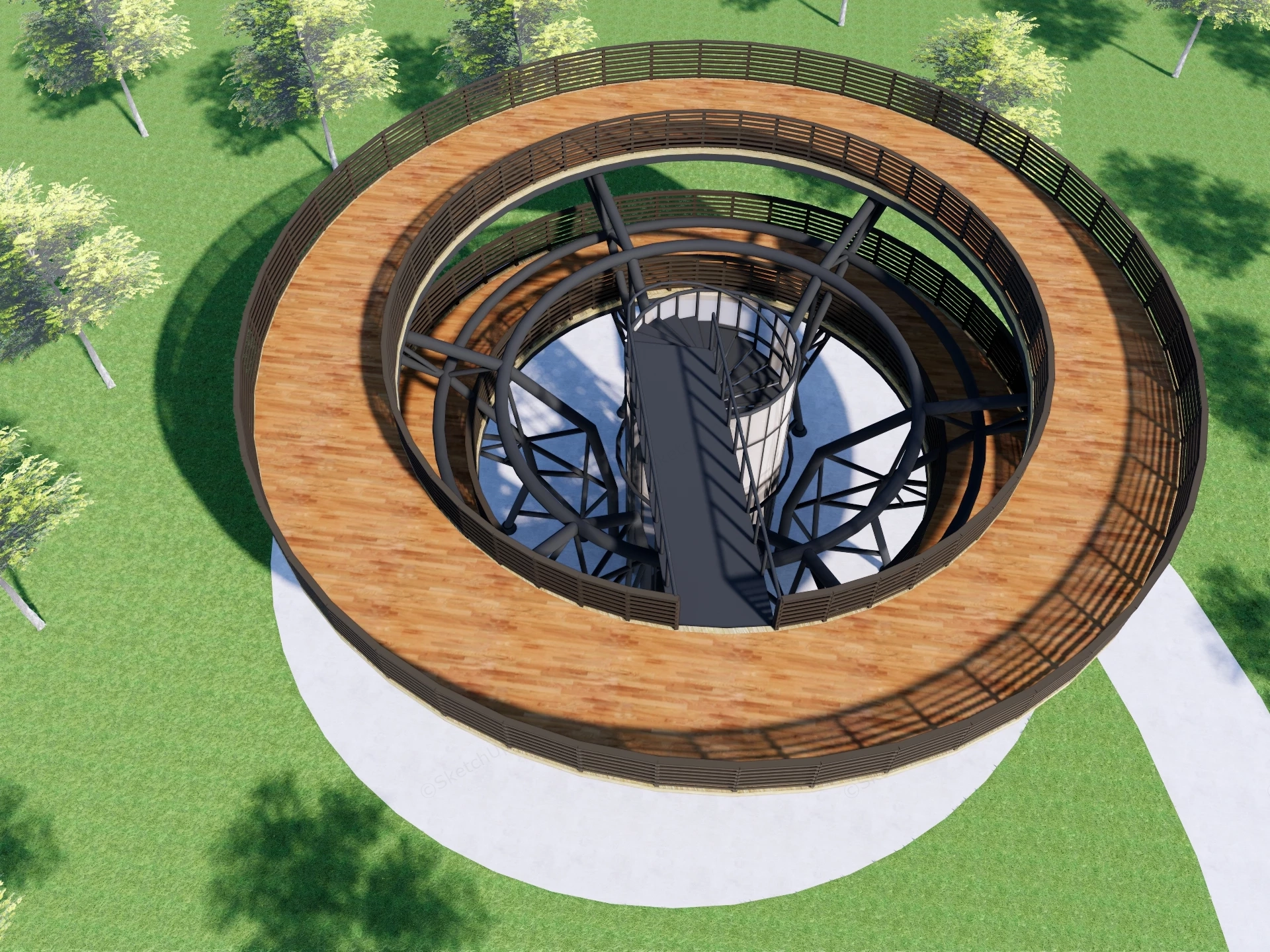 Modern Circular Elevated Observation Platform Tower Sketchup 3D Model Preview - SketchupBox