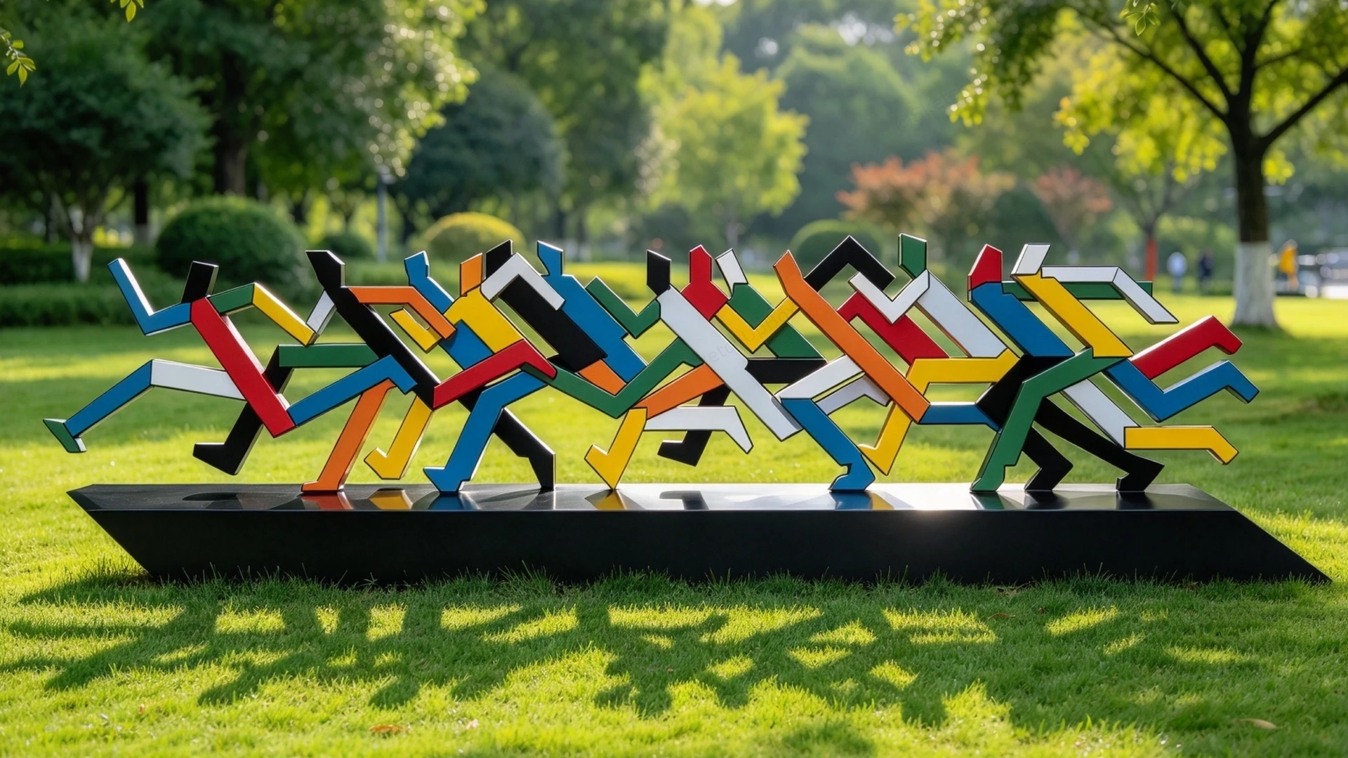 Modern Colorful Abstract Running Figures Park Sculpture Sketchup 3D Model Preview - SketchupBox