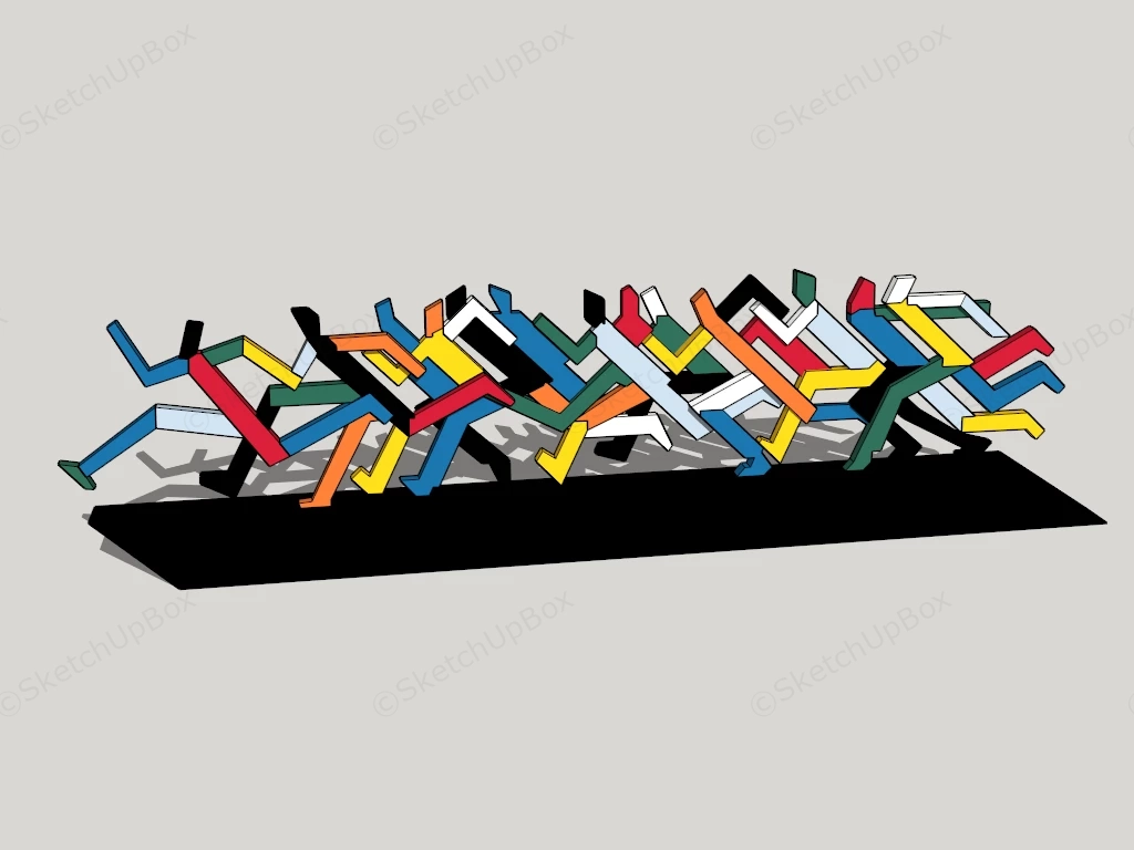 Modern Colorful Abstract Running Figures Park Sculpture Sketchup 3D Model Preview - SketchupBox