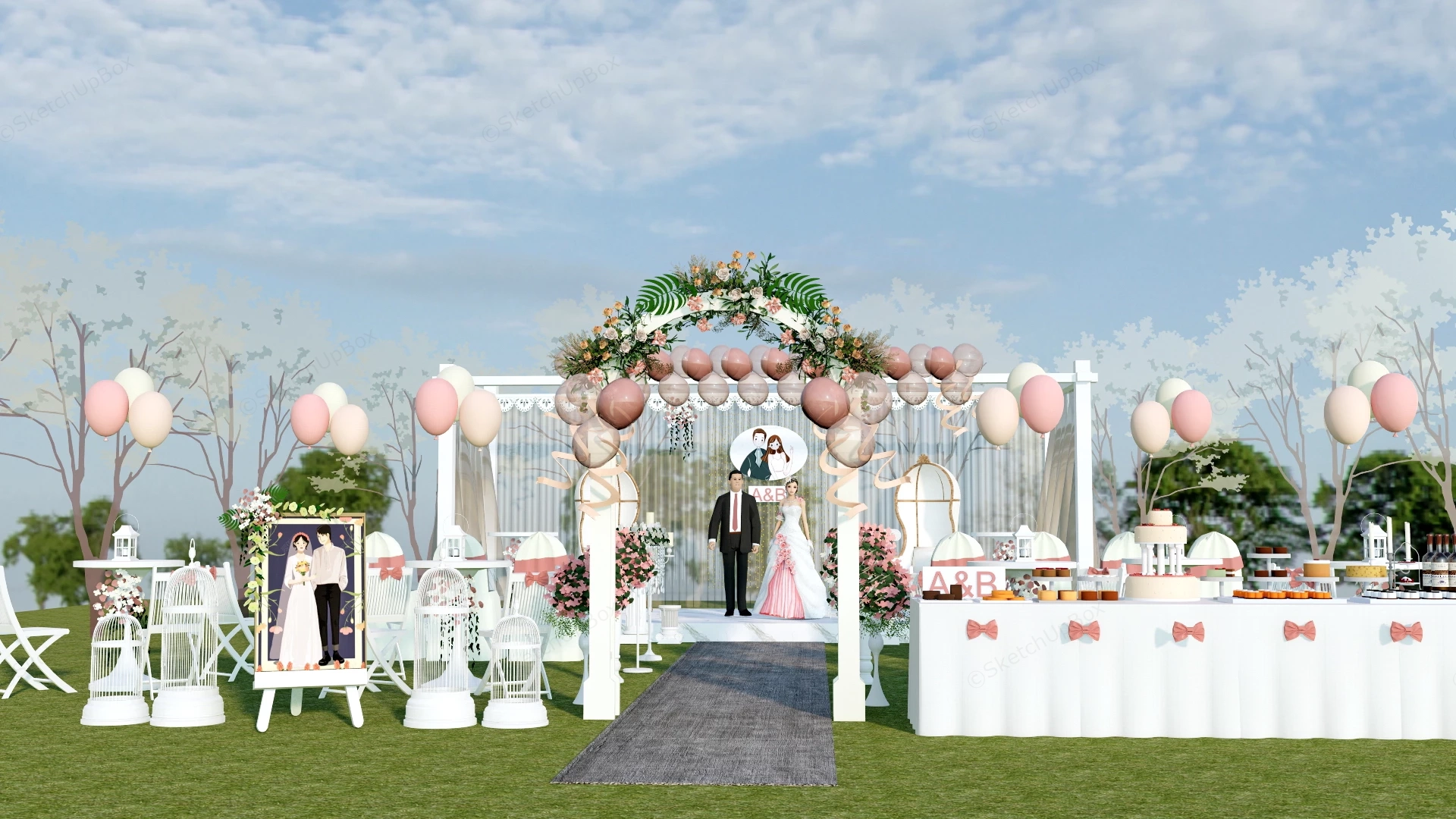 Romantic Outdoor Garden Wedding Venue Sketchup 3D Model Preview - SketchupBox