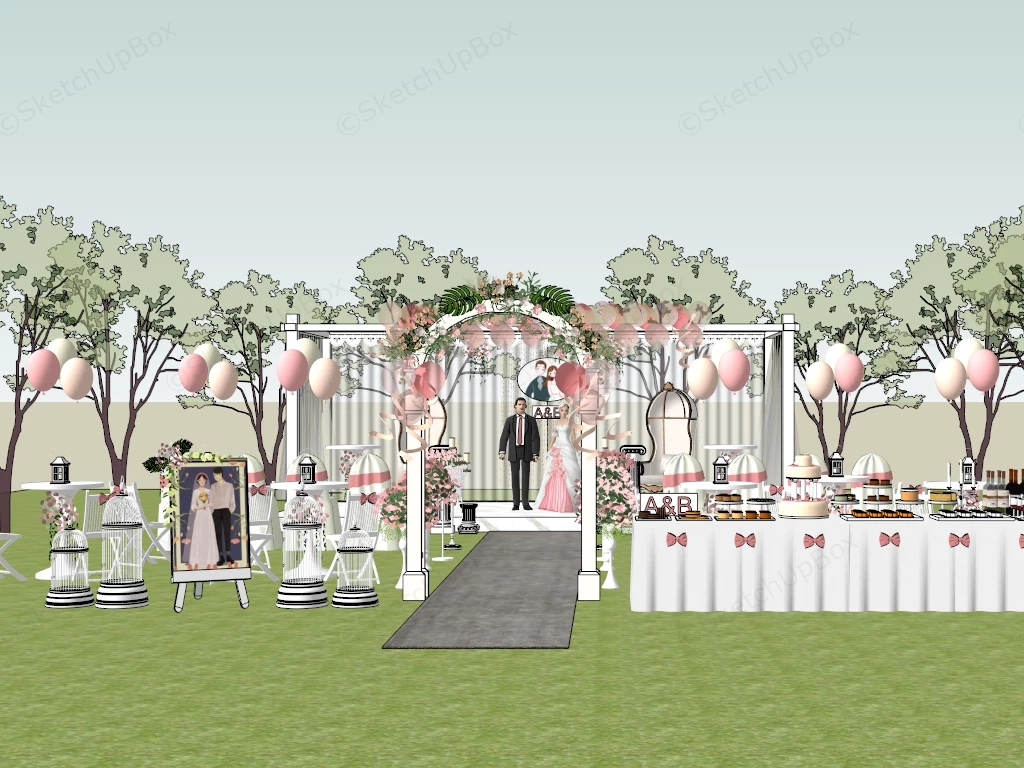 Romantic Outdoor Garden Wedding Venue Sketchup 3D Model Preview - SketchupBox