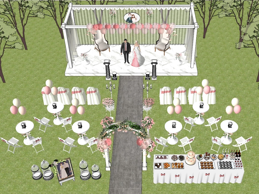 Romantic Outdoor Garden Wedding Venue Sketchup 3D Model Preview - SketchupBox