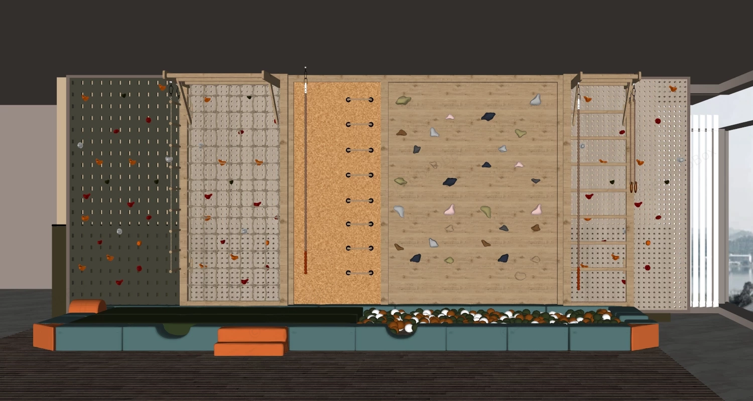 Modern Indoor Children's Bouldering Climbing Wall And Gym Sketchup 3D Model Preview - SketchupBox