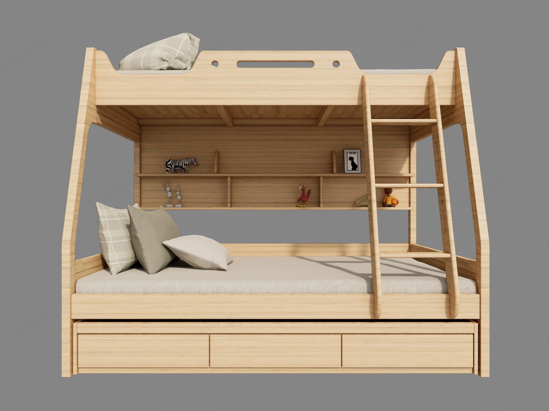 Modern Solid Oak Children's Bunk Bed Sketchup 3D Model Preview - SketchupBox