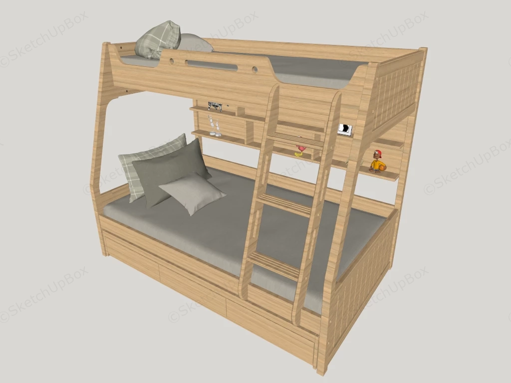Modern Solid Oak Children's Bunk Bed Sketchup 3D Model Preview - SketchupBox