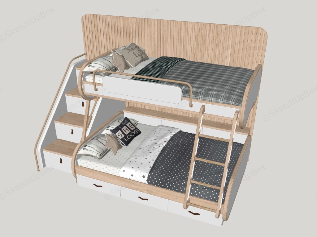 Modern Scandinavian Oak Children's Bunk Bed Sketchup 3D Model Preview - SketchupBox