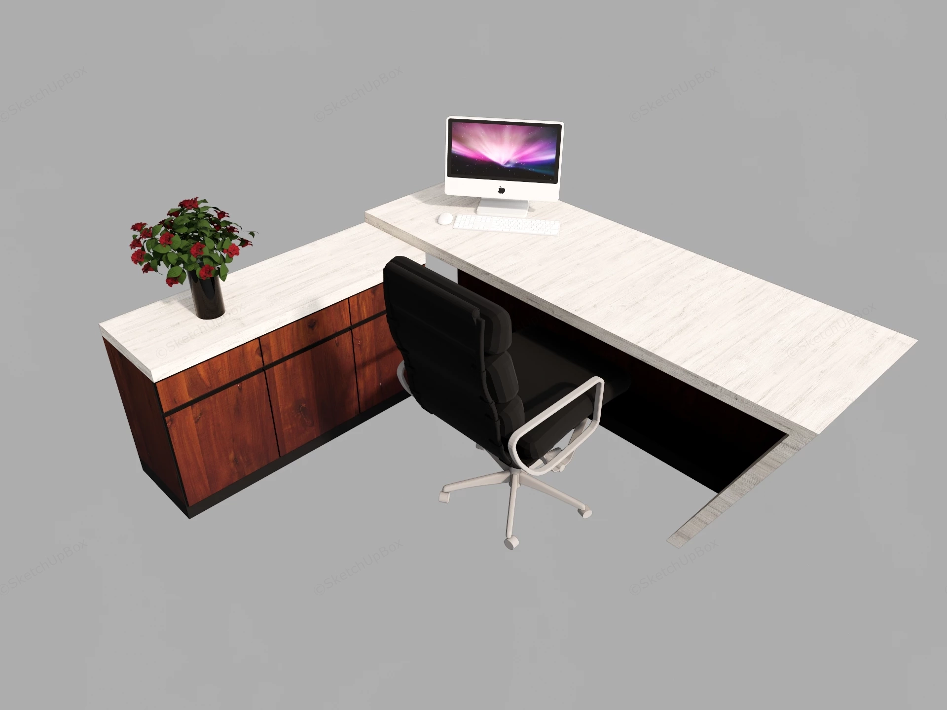 Modern Executive L Shaped Office Desk Workstation Sketchup 3D Model Preview - SketchupBox