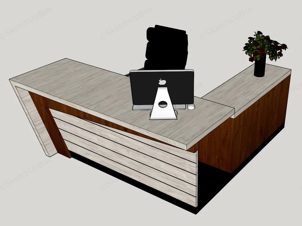 Modern Executive L Shaped Office Desk Workstation Sketchup 3D Model Preview - SketchupBox