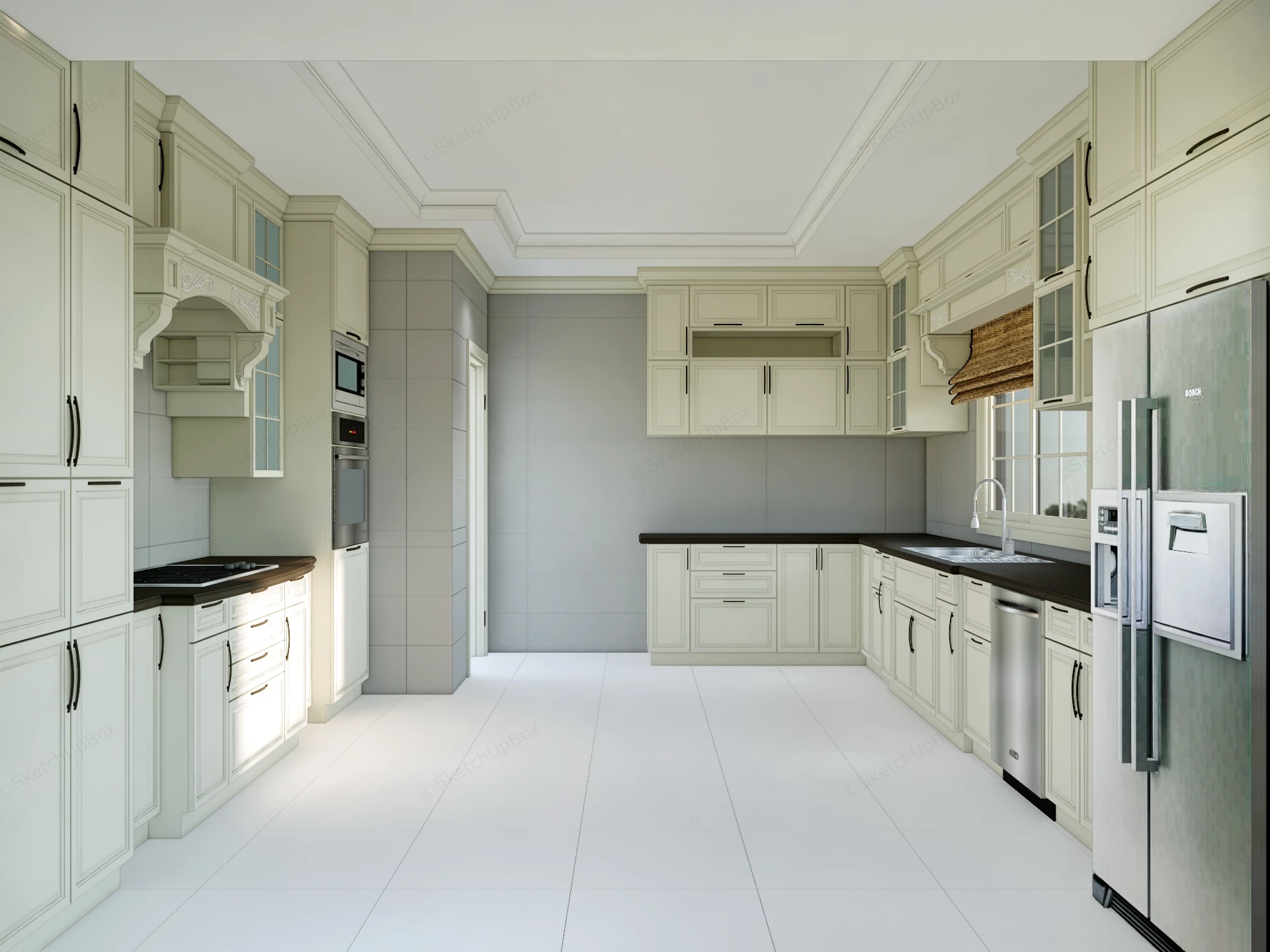 Classical Ivory Fitted Kitchen Sketchup 3D Model Preview - SketchupBox