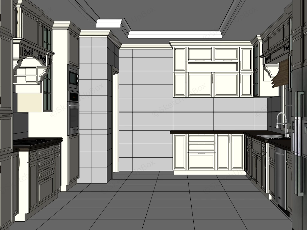 Classical Ivory Fitted Kitchen Sketchup 3D Model Preview - SketchupBox