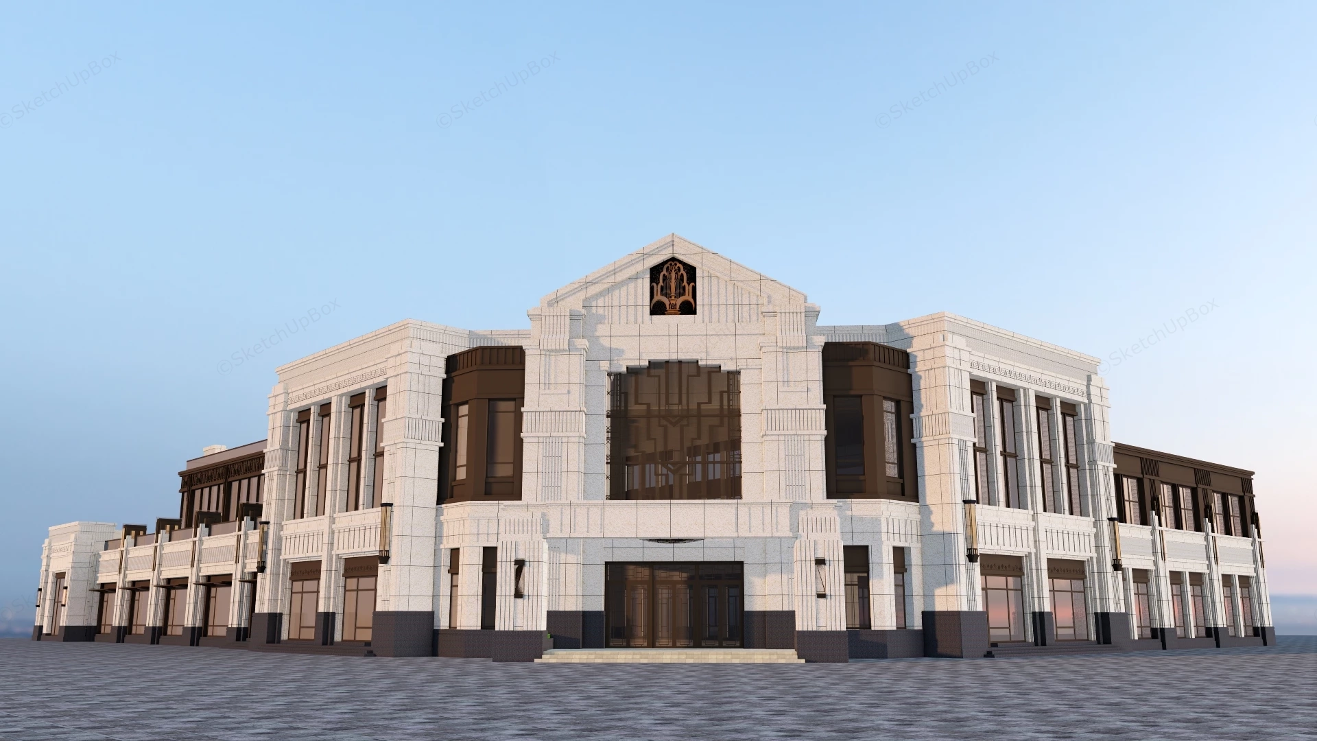 Modern Art Deco Commercial Retail Center Building Sketchup 3D Model Preview - SketchupBox
