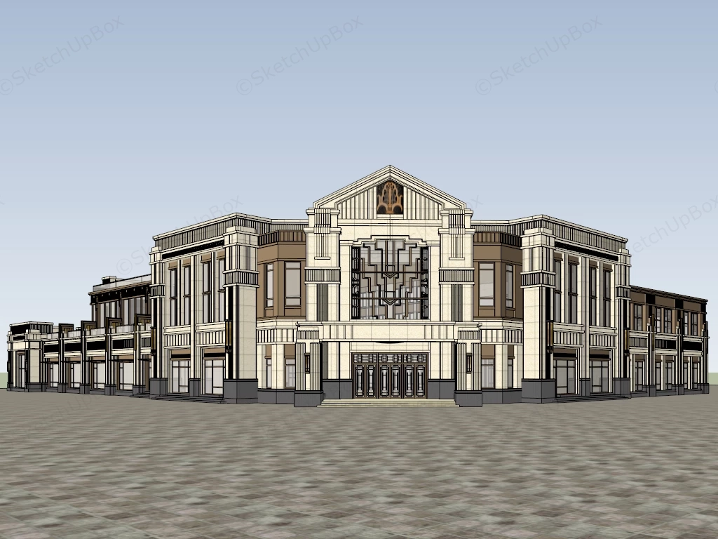 Modern Art Deco Commercial Retail Center Building Sketchup 3D Model Preview - SketchupBox