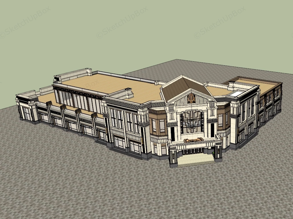 Modern Art Deco Commercial Retail Center Building Sketchup 3D Model Preview - SketchupBox