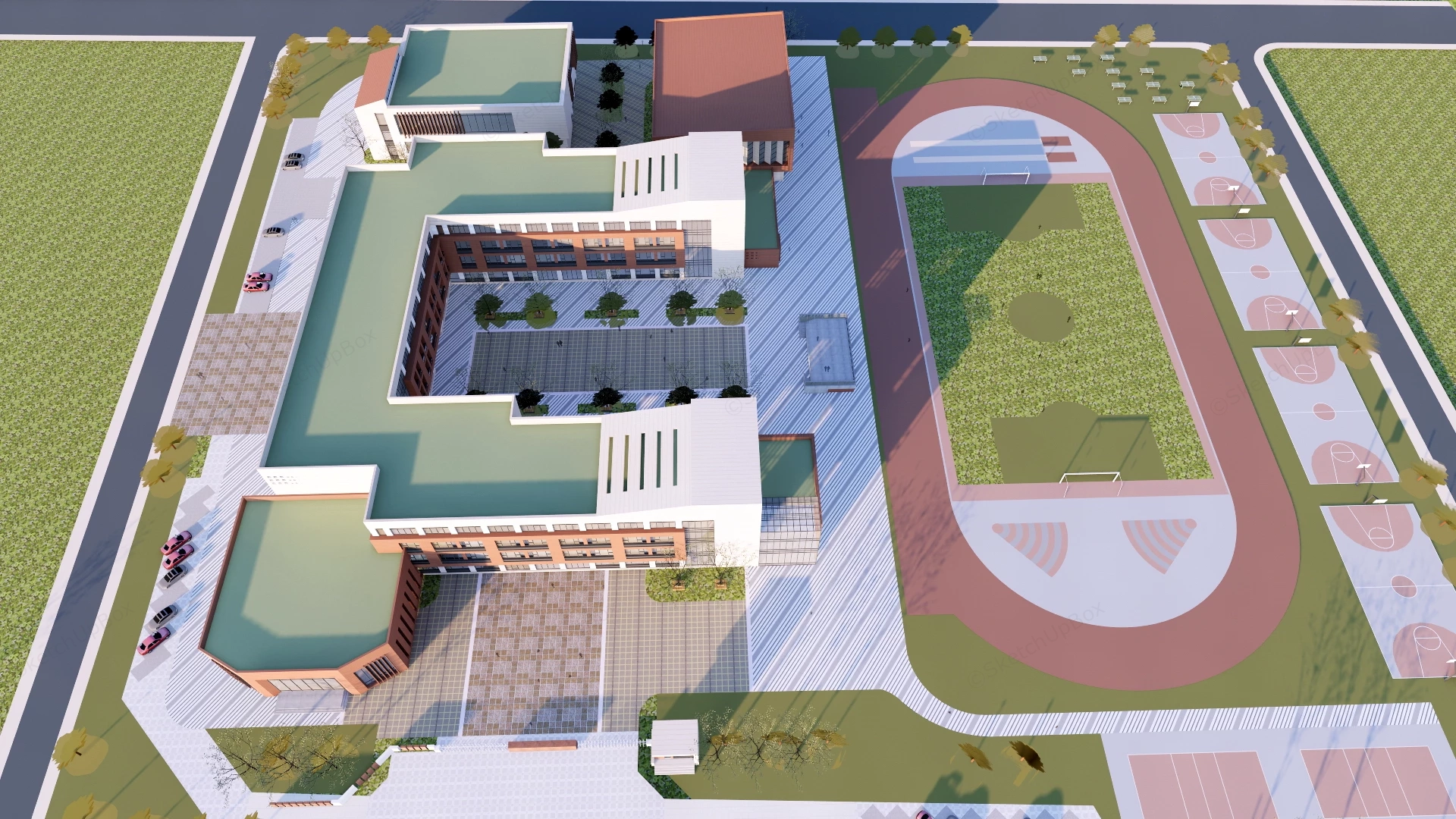 Modern Educational School Campus Masterplan Sketchup 3D Model Preview - SketchupBox