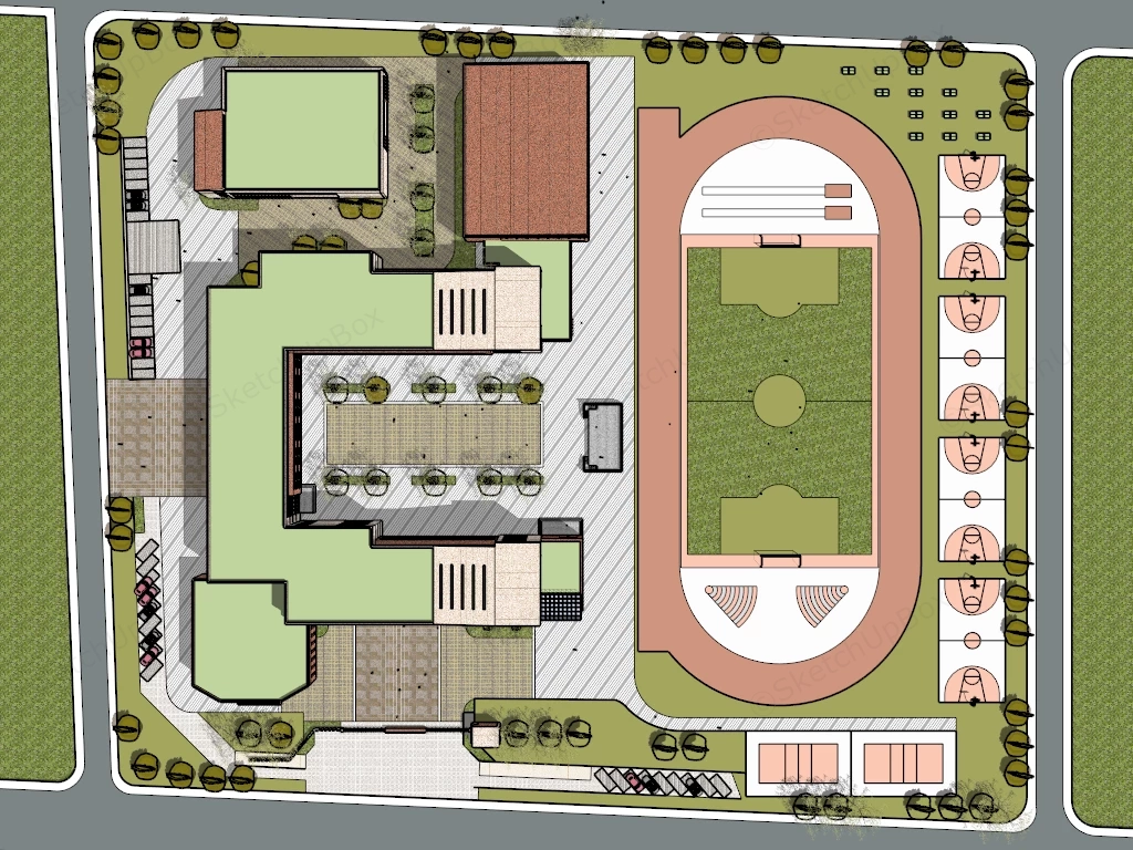 Modern Educational School Campus Masterplan Sketchup 3D Model Preview - SketchupBox