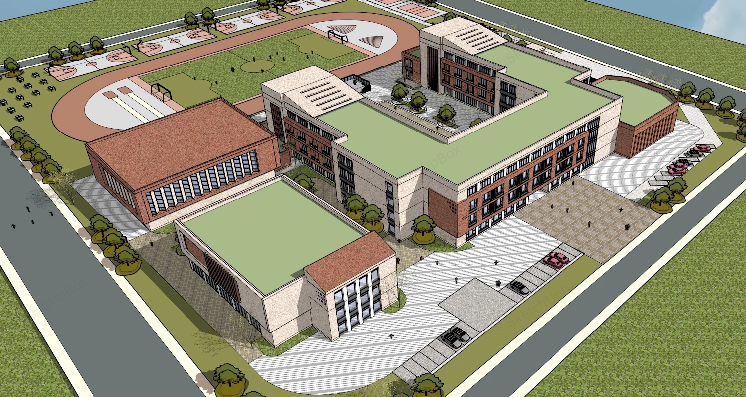 Modern Educational School Campus Masterplan Sketchup 3D Model Preview - SketchupBox