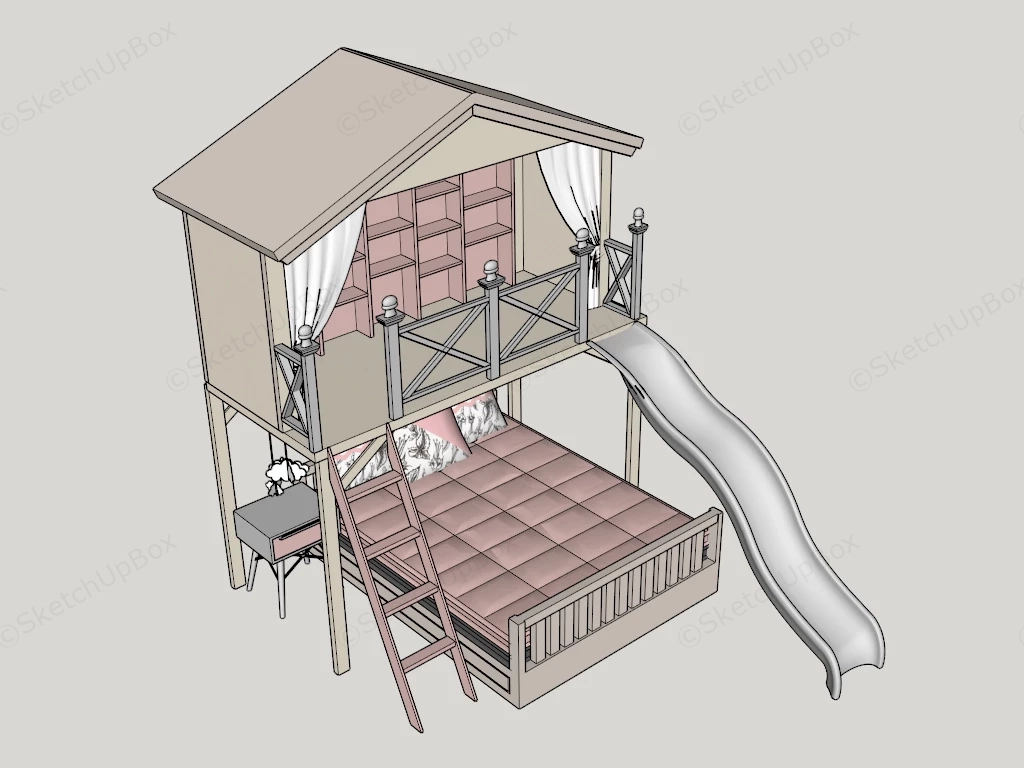Modern Children's Playhouse Loft Bed With Slide Sketchup 3D Model Preview - SketchupBox