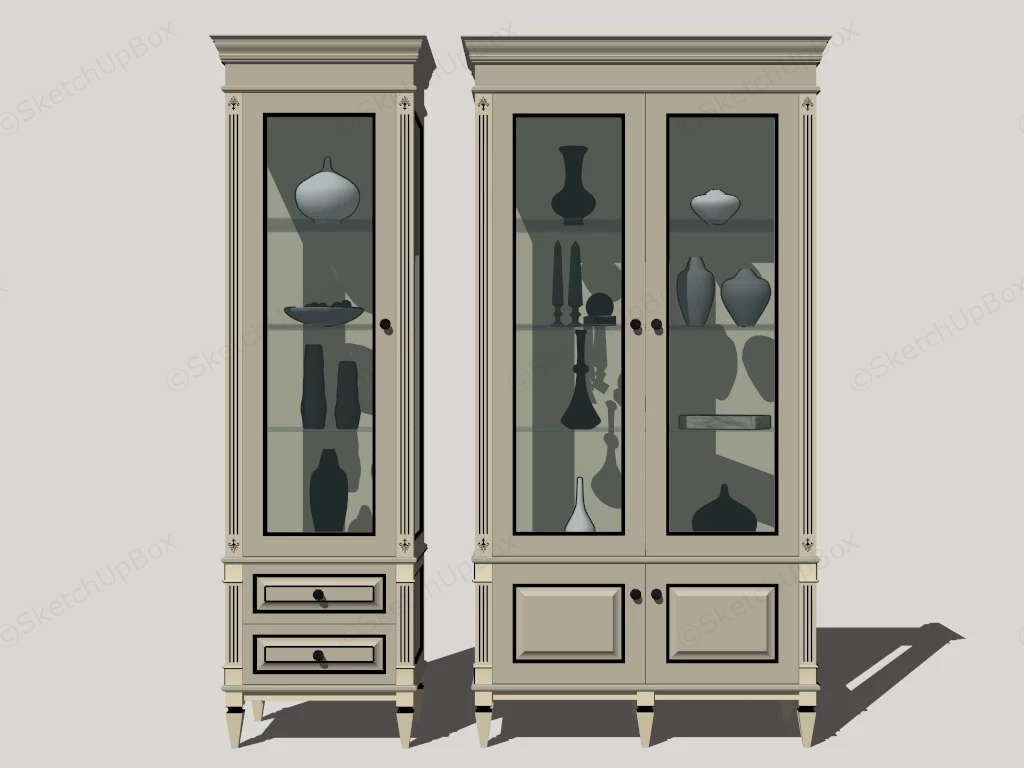 Classical Ivory Glass Display Cabinet Vitrine Set Sketchup 3D Model Preview - SketchupBox