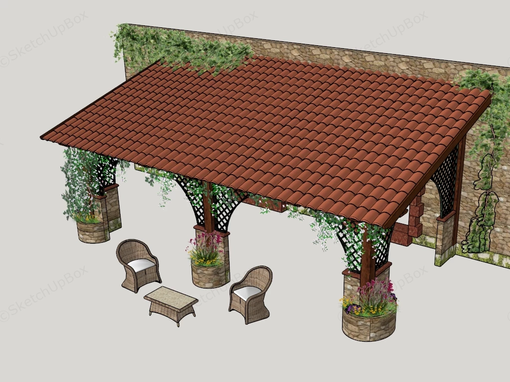 Mediterranean Garden Pergola Arbor Patio Sketchup 3D Model Preview - SketchupBox