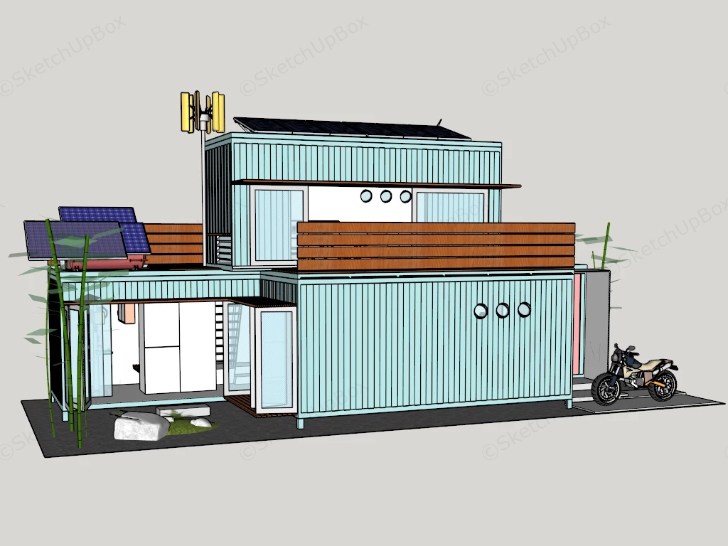 Modern Off Grid Eco Friendly Shipping Container House Sketchup 3D Model Preview - SketchupBox