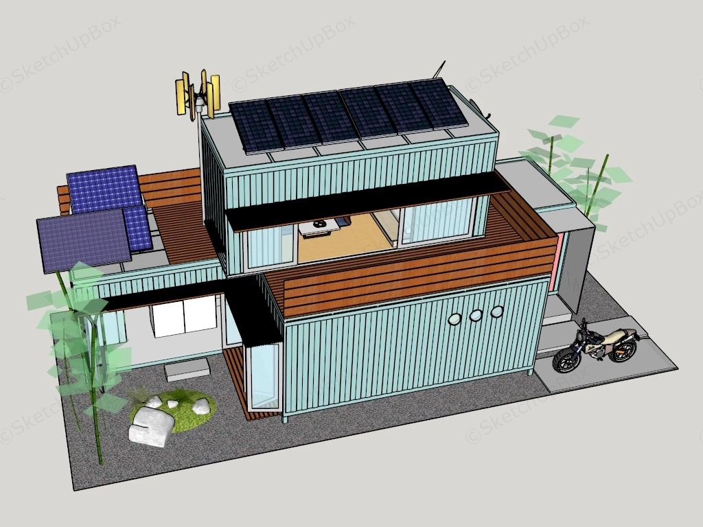 Modern Off Grid Eco Friendly Shipping Container House Sketchup 3D Model Preview - SketchupBox